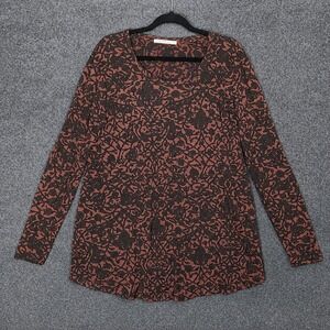 Peruvian Connection Womens XS/S Ankara Damask Burnout Top Brown Black Artisanal